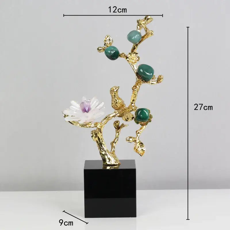 Brass Amethyst Flower Sculpture