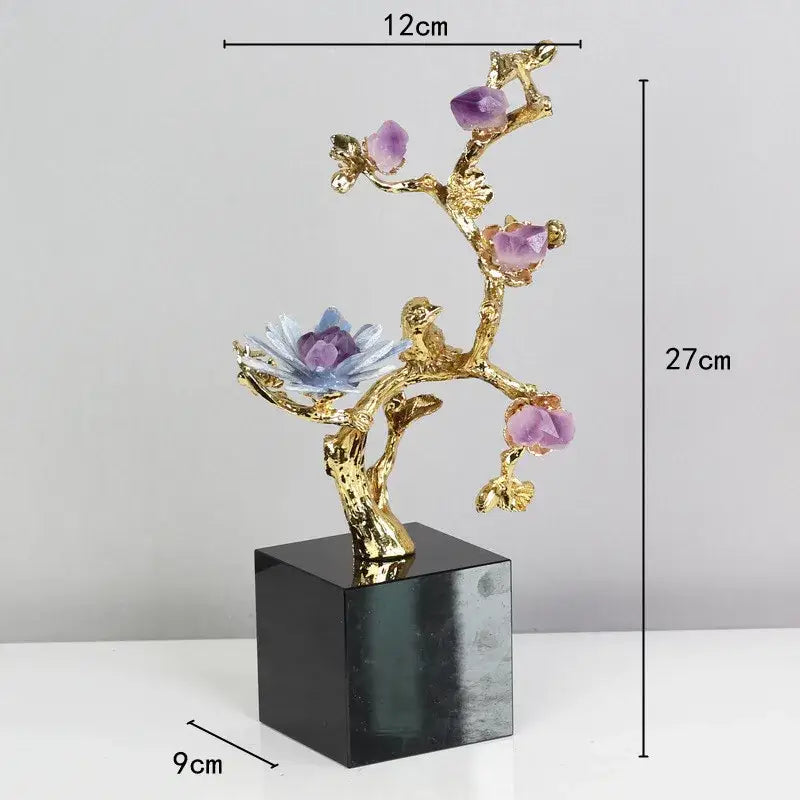 Brass Amethyst Flower Sculpture