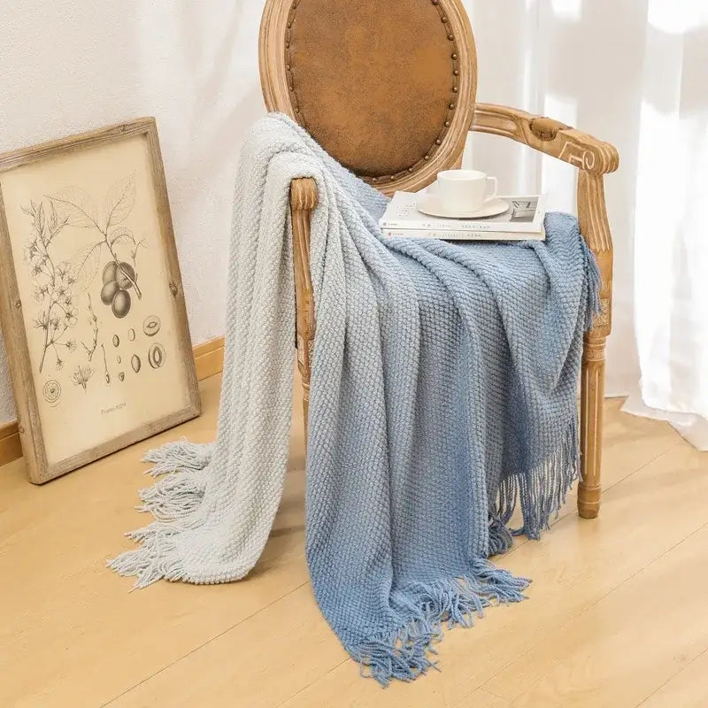 Gradient Knit Tasseled Blanket