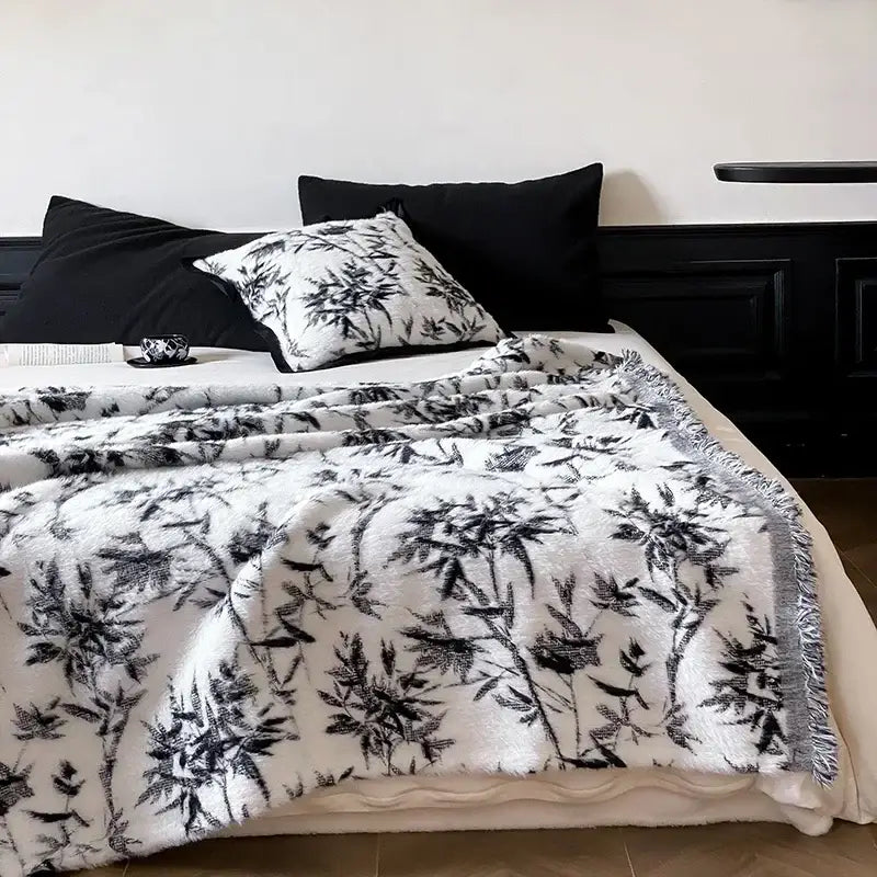 Gray Jacquard Fur Throw