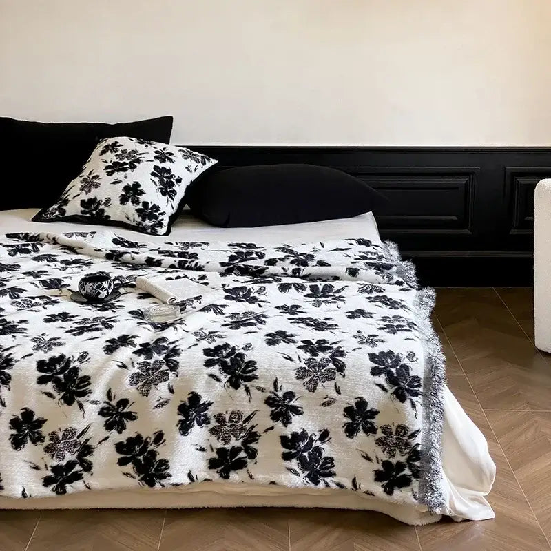 Gray Jacquard Fur Throw