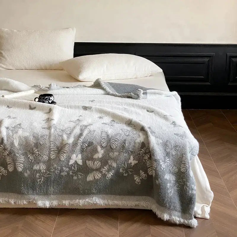 Gray Jacquard Fur Throw
