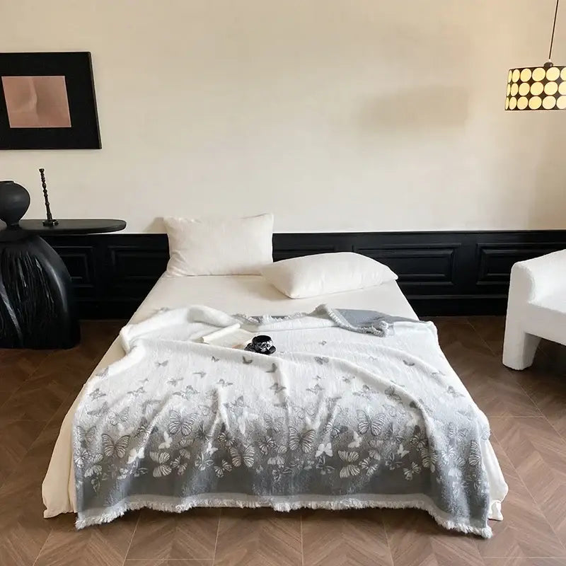 Gray Jacquard Fur Throw