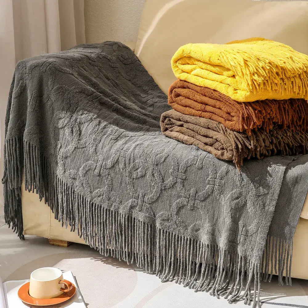 Gray Cable Knit Throw