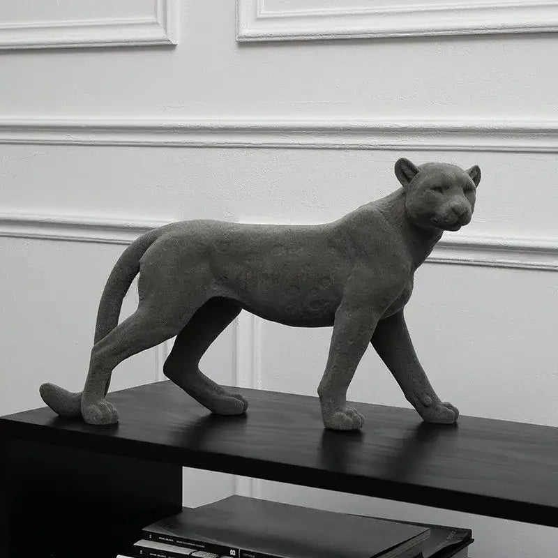 Gray Concrete Leopard Sculpture
