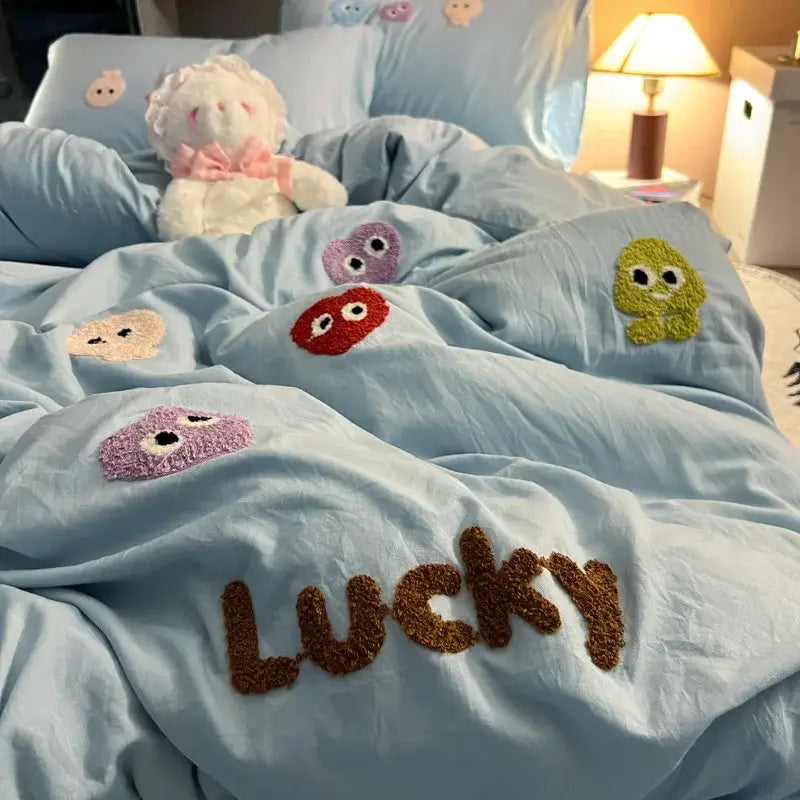 Gray Cartoon Embroidered Bedding