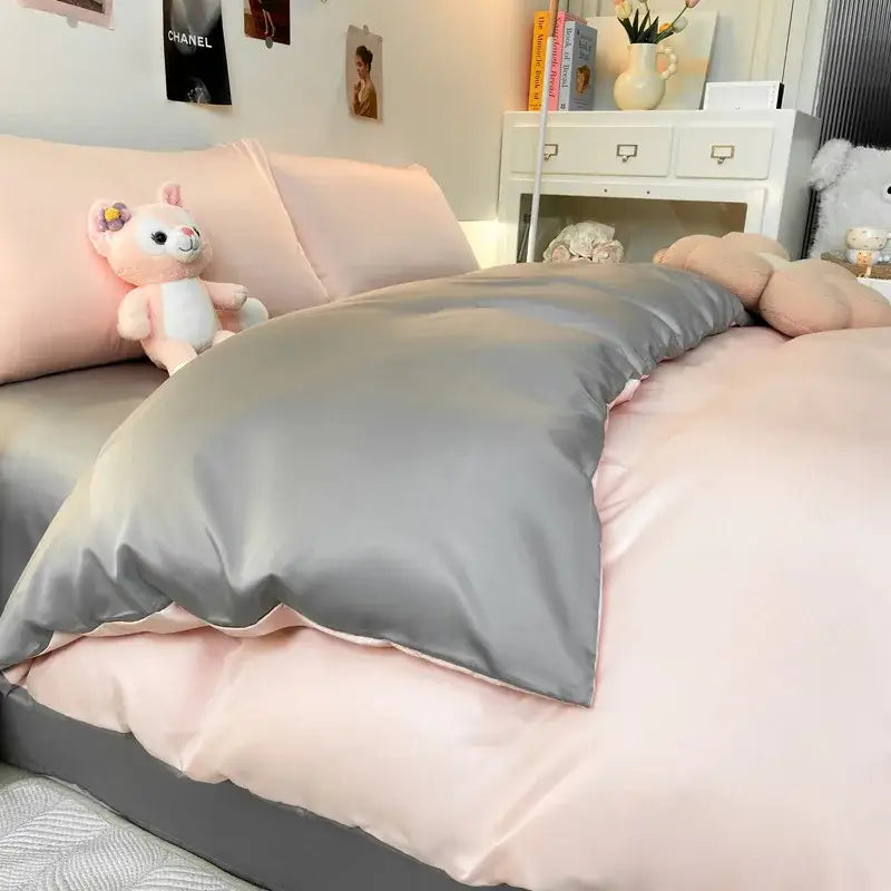Gray Ice Silk Bedding Set
