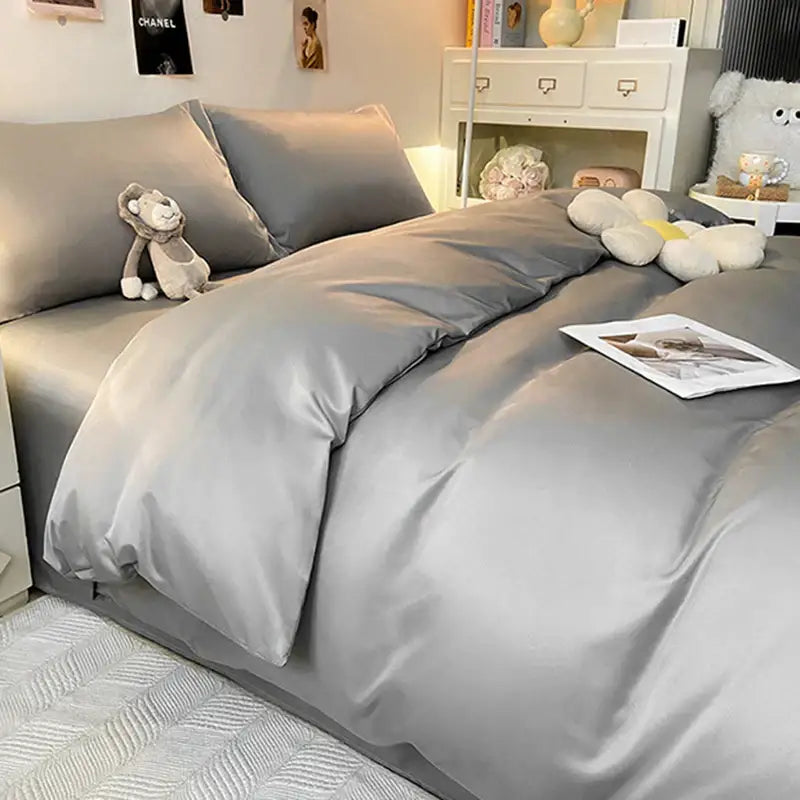 Gray Ice Silk Bedding Set