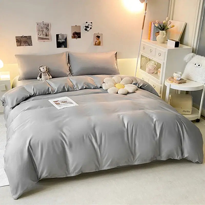 Gray Ice Silk Bedding Set