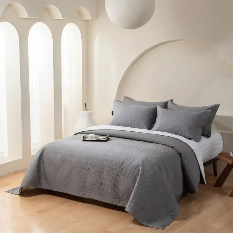 Gray Quilted Cotton Bedspread