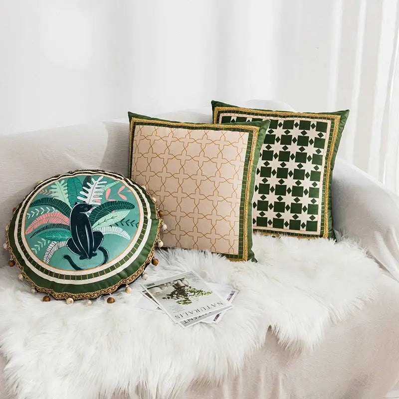 Green Geometric Tufted Cushion