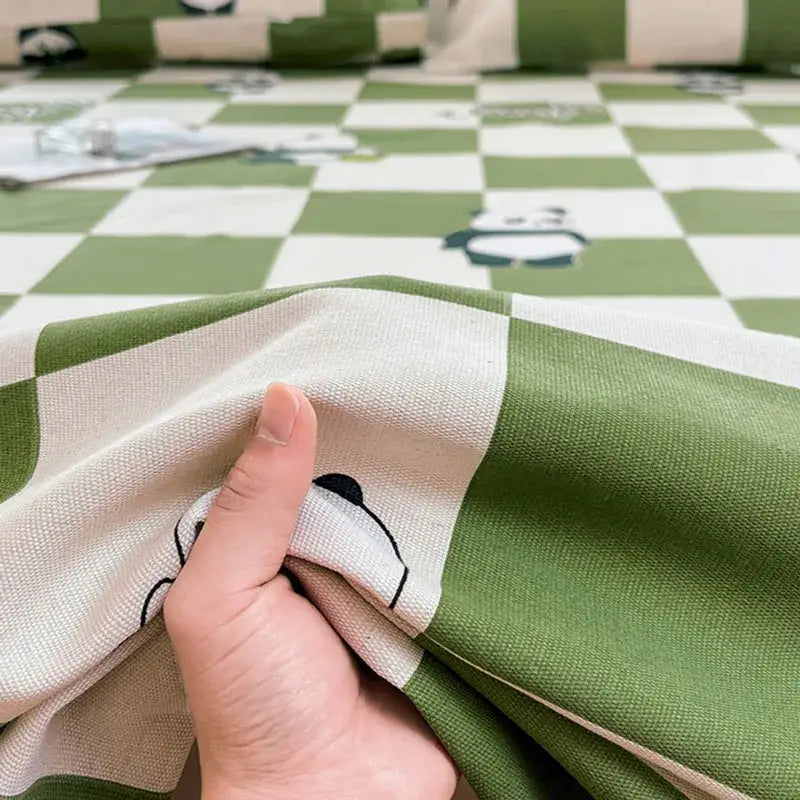 Green Panda Cotton Bedspread