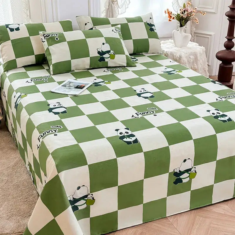 Green Panda Cotton Bedspread