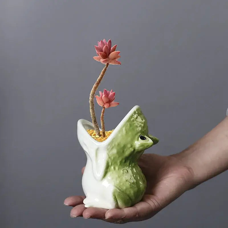 Green Ceramic Frog Planter