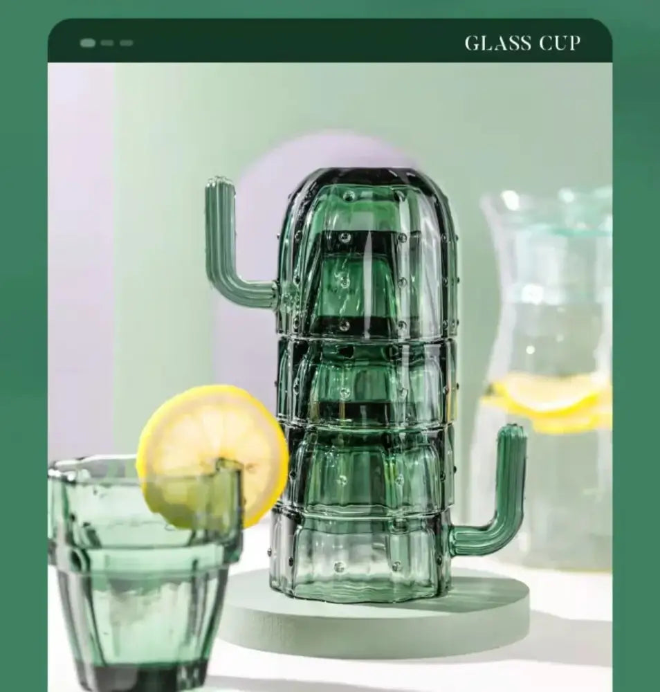 Green Cactus Glass Mug