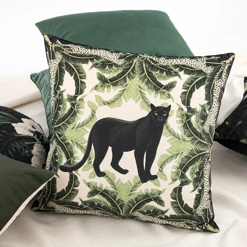 Green Jungle Panther Cushion