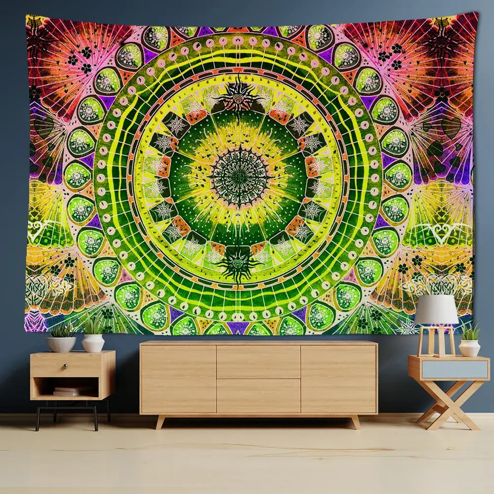 Green Mandala Wall Tapestry