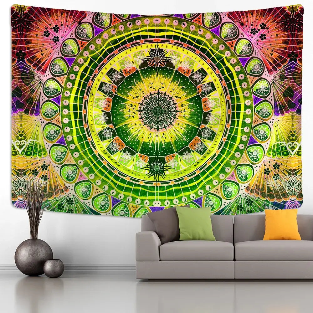 Green Mandala Wall Tapestry