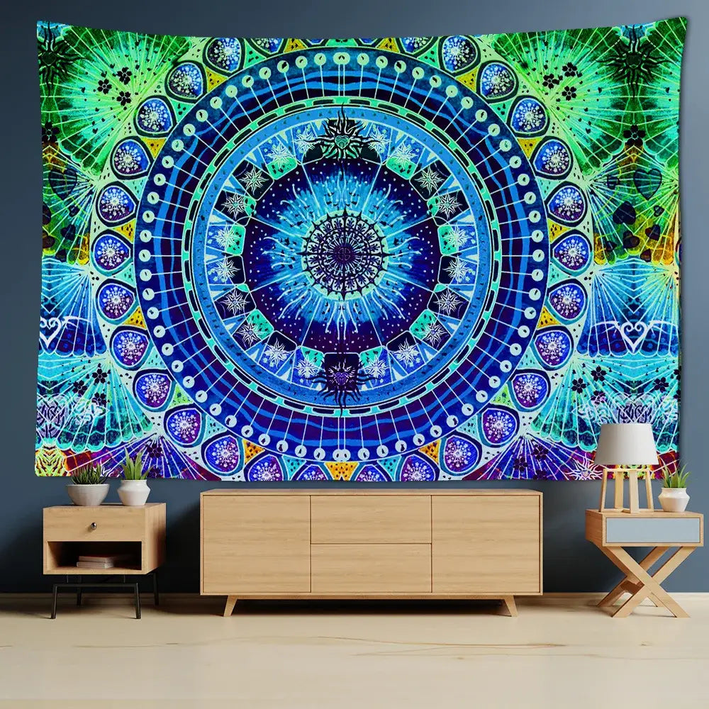 Green Mandala Wall Tapestry