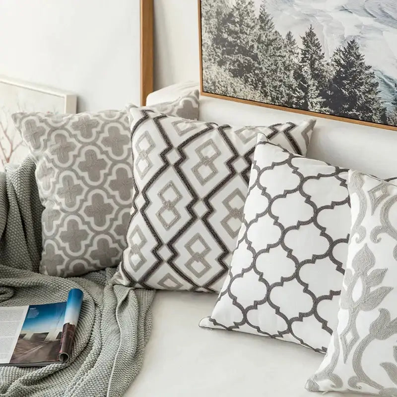 Grey Geometric Cushion Cover