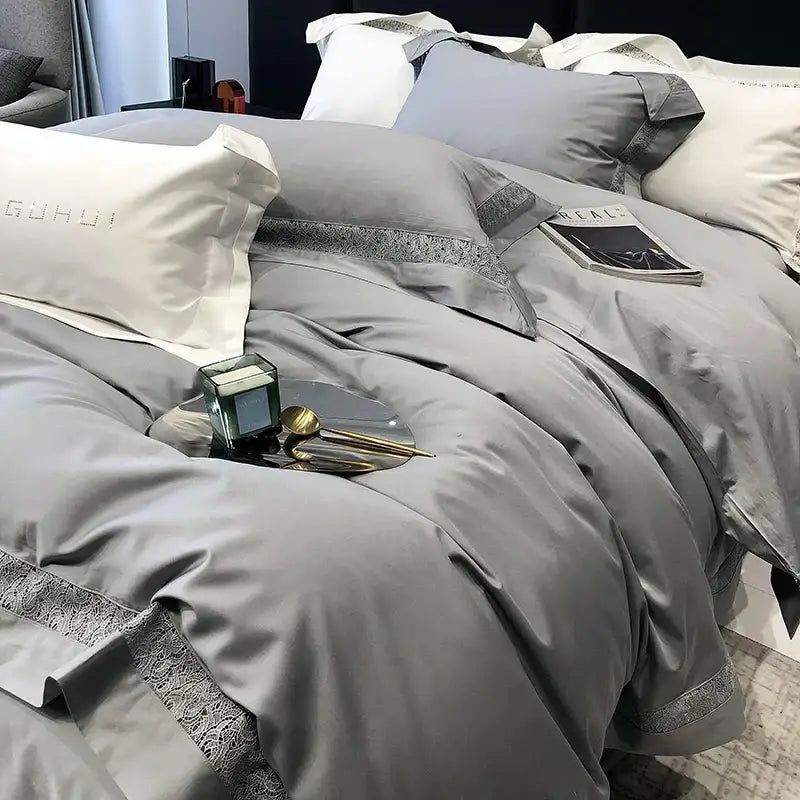 Grey Lace Cotton Bedding