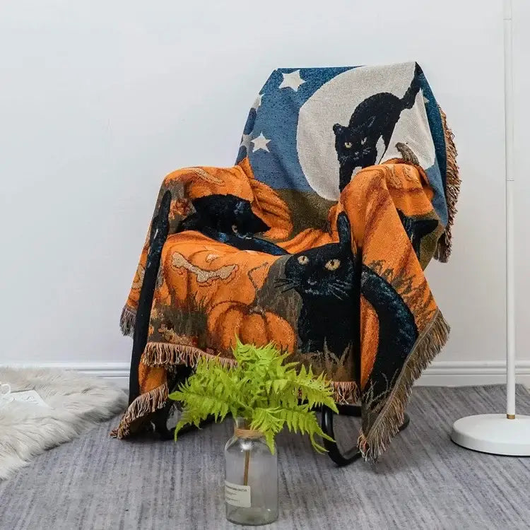 Pumpkin Cat Tassel Blanket