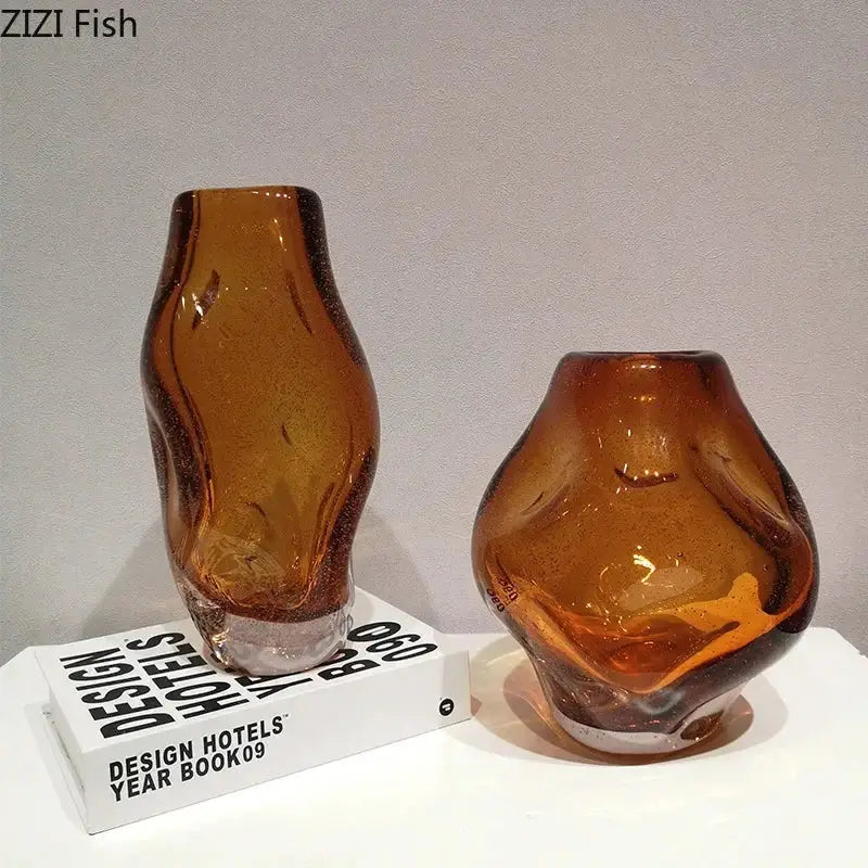 Amber Glass Flower Vase
