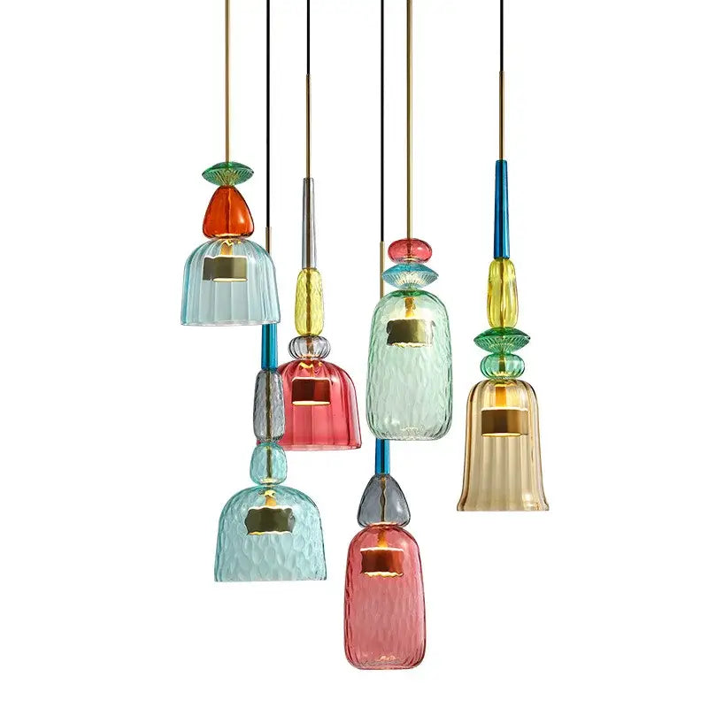 Colorful Hand-Blown Textured Glass Pendant Lights