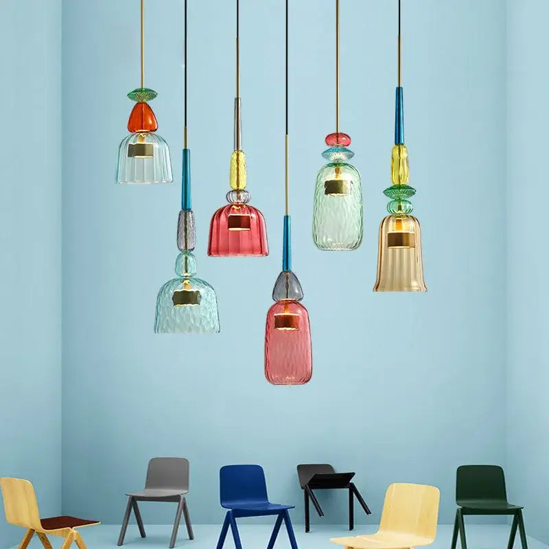 Colorful Hand-Blown Textured Glass Pendant Lights