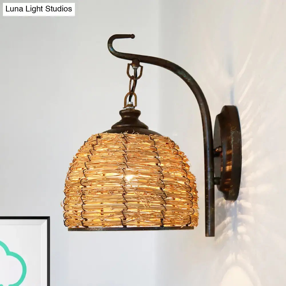 Brown Rattan Dome Sconce