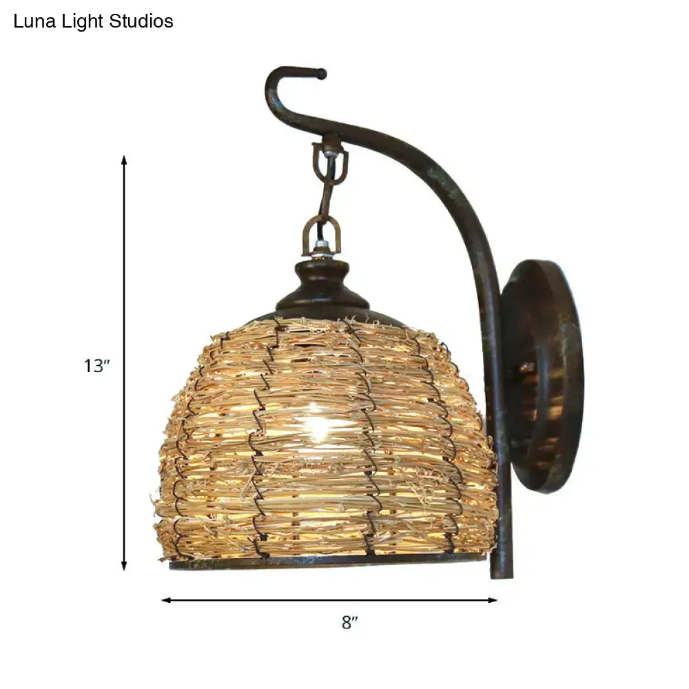 Brown Rattan Dome Sconce