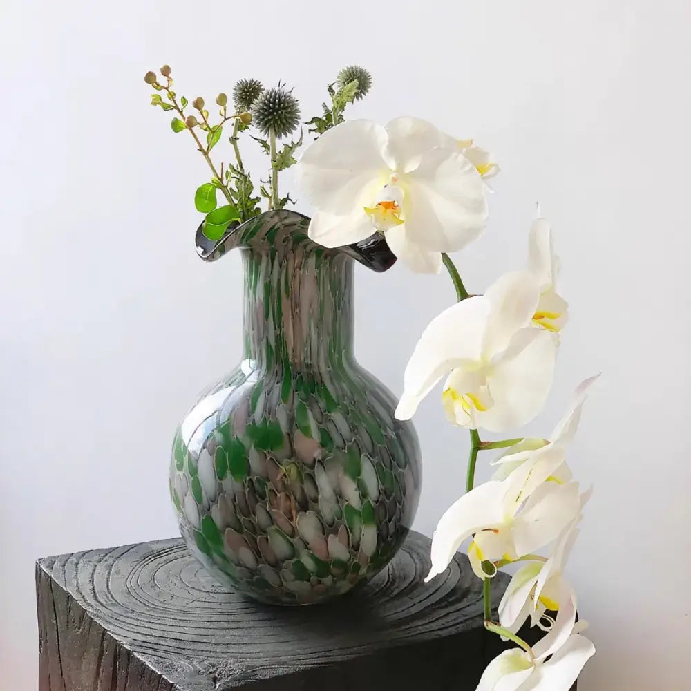 Emerald Swirl Glass Vase