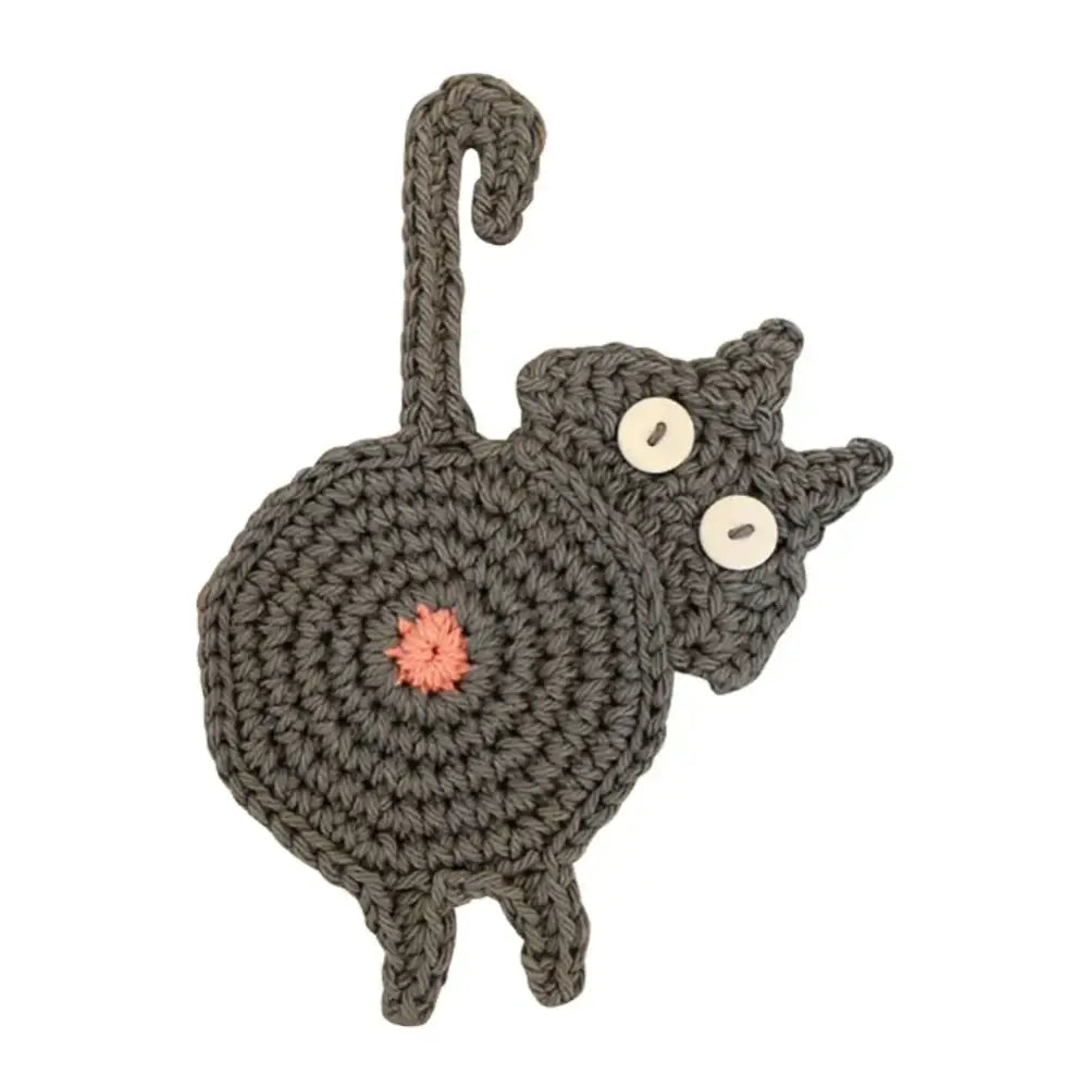 Gray Crocheted Cat Coasters
