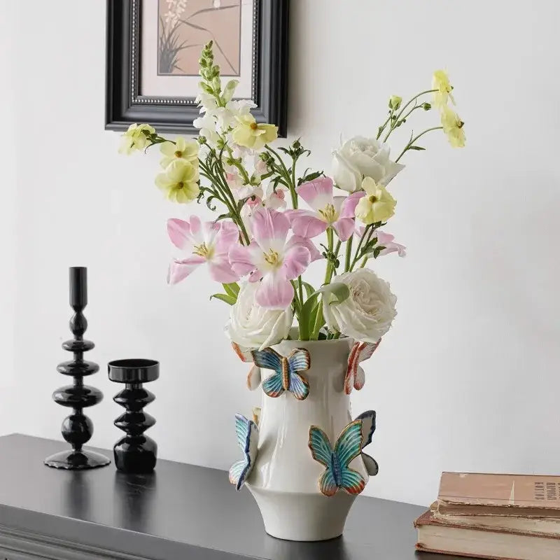 White Butterfly Ceramic Vase