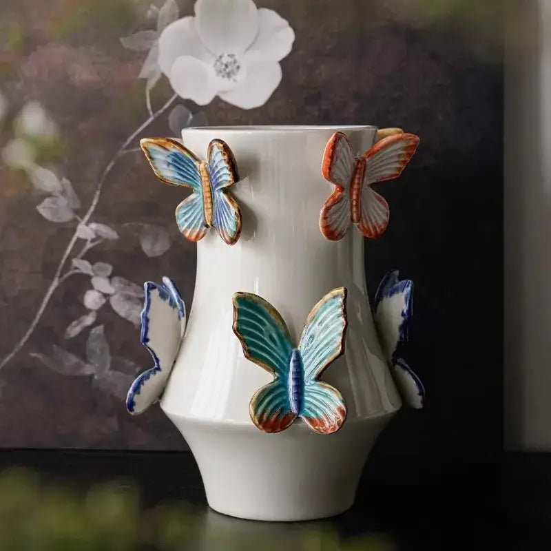 White Butterfly Ceramic Vase