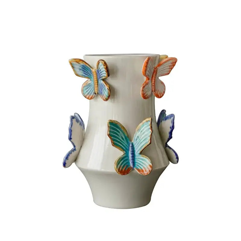 White Butterfly Ceramic Vase