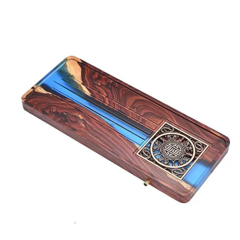 Wood Blue Resin Tea Tray