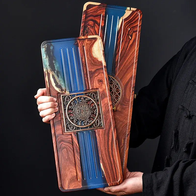Wood Blue Resin Tea Tray
