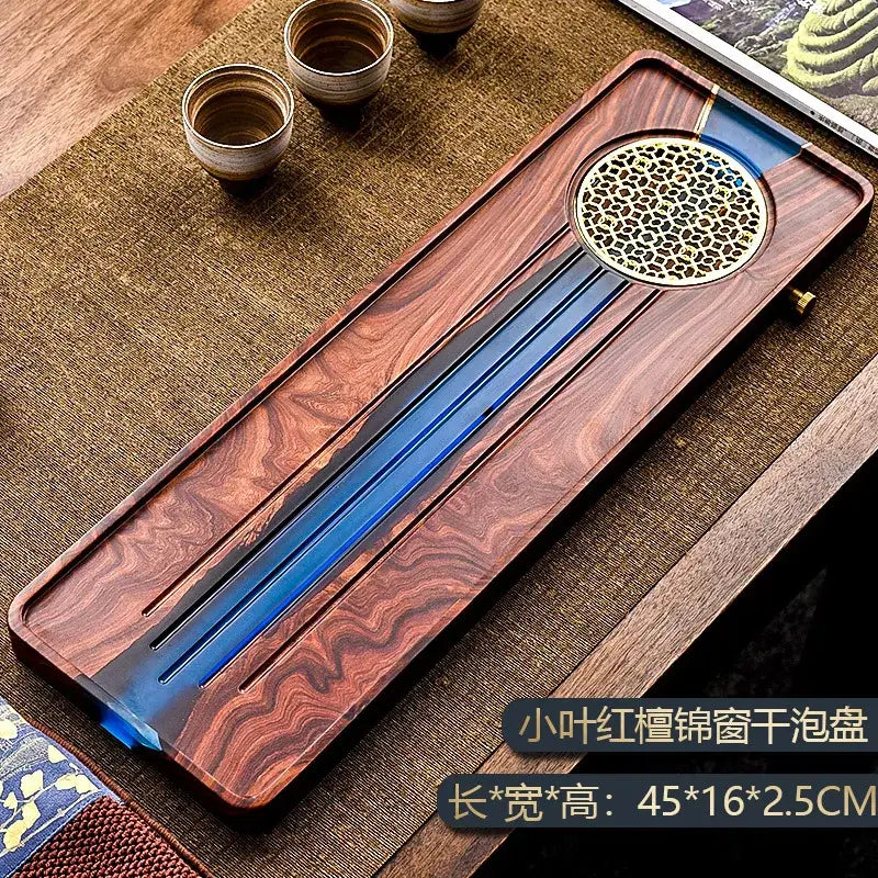 Wood Blue Resin Tea Tray
