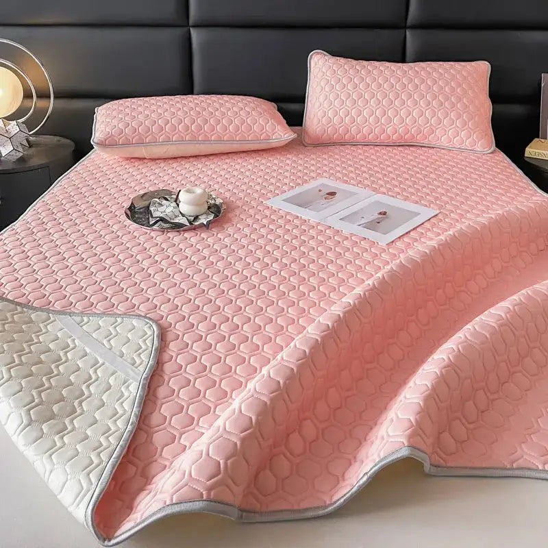 Pink Gray Quilted Bed Set
