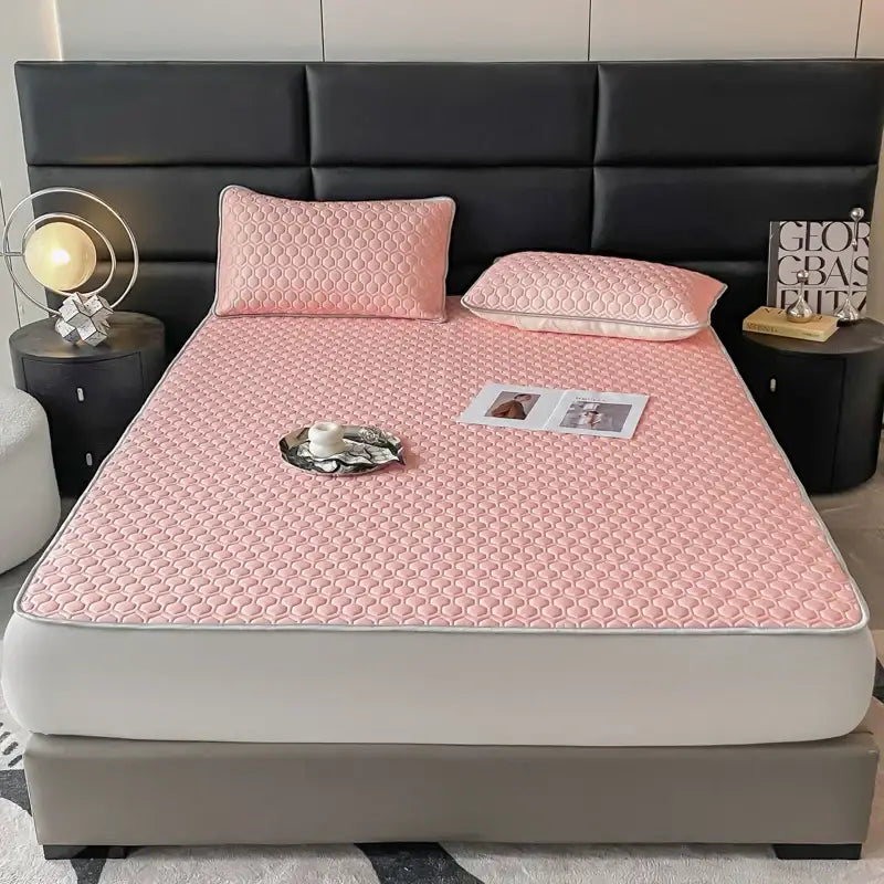 Pink Gray Quilted Bed Set