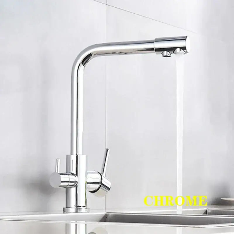 Chrome Dual Spout Pull-Down Kitchen Faucet