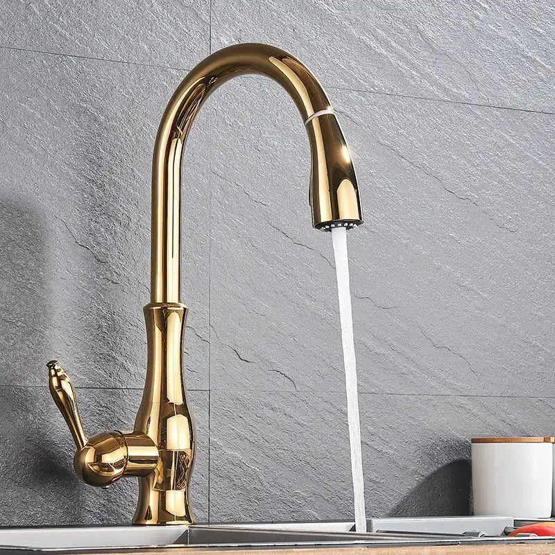 Gold Brass Kitchen Faucet with High Arch Sprayer