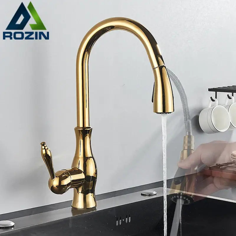 Gold Brass Kitchen Faucet with High Arch Sprayer