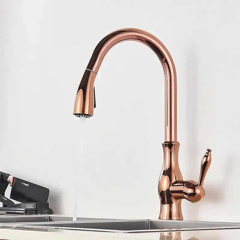 Gold Brass Kitchen Faucet with High Arch Sprayer