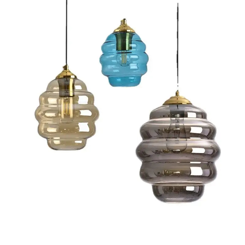 Amber Glass Pendant Light Honeycomb Design