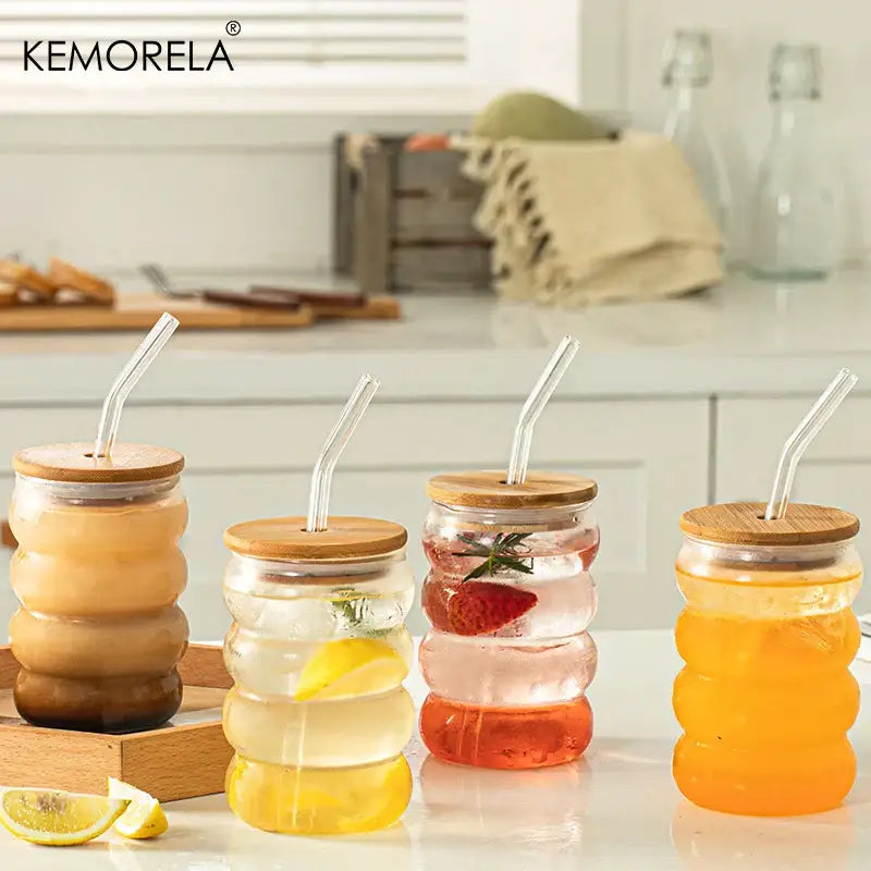 Glass Bamboo Lid Tumblers for Cocktails or Coffee