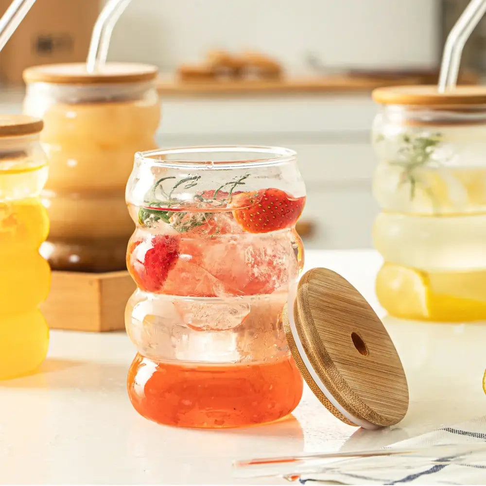 Glass Bamboo Lid Tumblers for Cocktails or Coffee