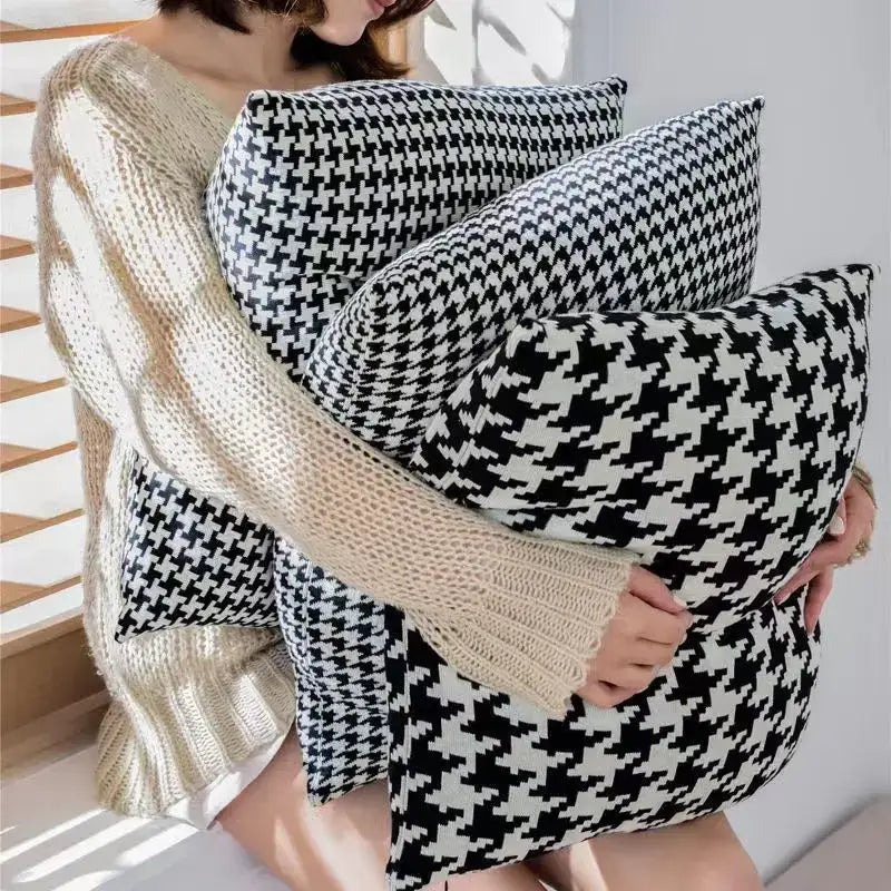 Plaid Houndstooth Pillow Cover