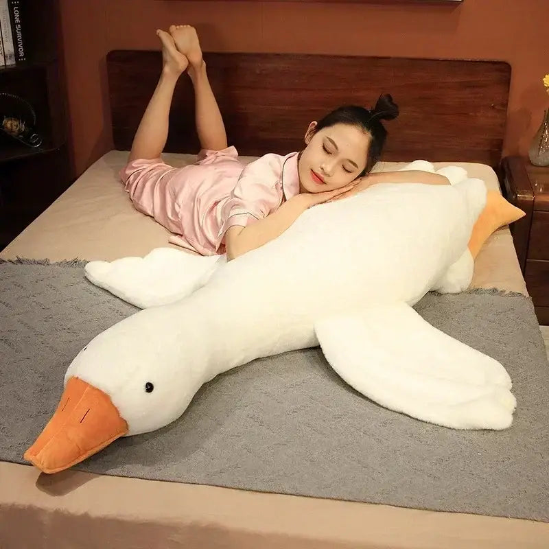 White Goose Body Pillow with Plush Polyester Fill